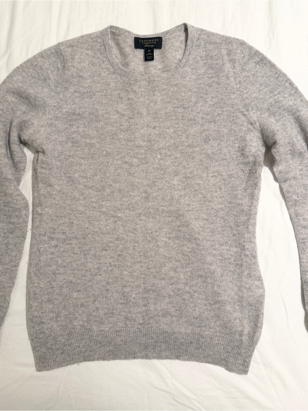 Charter Club Women’s 100% Cashmere Ice Gray Heather Crewneck Sweate